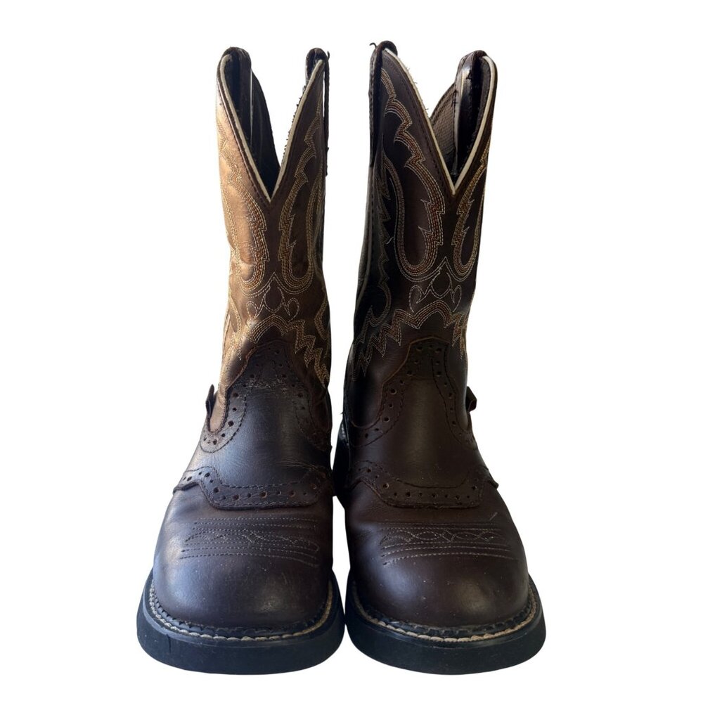 Justin Western Boots Womens 6.5B Brown Cowhide Leather Inji Aged Bark Western - Picture 2 of 15